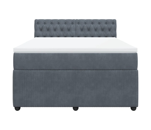 Cama box spring con colchón terciopelo gris oscuro 160x200 cm