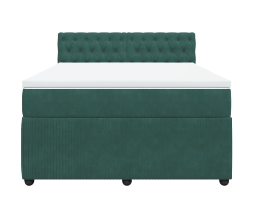 Cama box spring con colchón terciopelo verde oscuro 160x200 cm