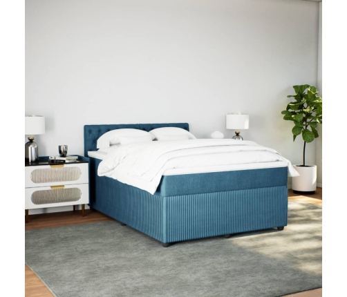 Cama box spring con colchón terciopelo azul 160x200 cm