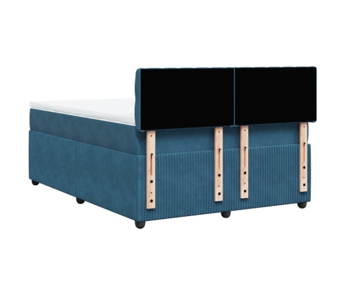 Cama box spring con colchón terciopelo azul 160x200 cm