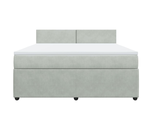 Cama box spring con colchón terciopelo gris claro 180x200 cm