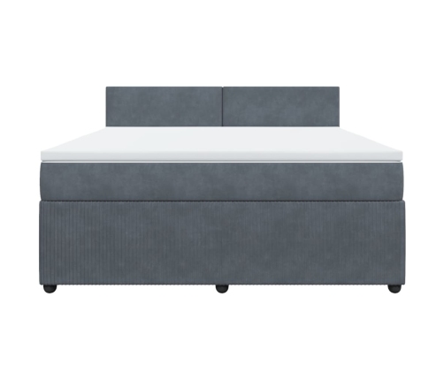 Cama box spring con colchón terciopelo gris oscuro 180x200 cm