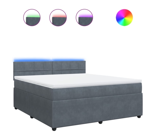 Cama box spring con colchón terciopelo gris oscuro 180x200 cm
