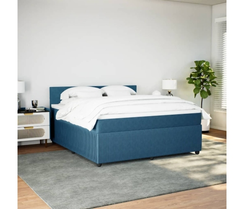 Cama box spring con colchón terciopelo azul 180x200 cm