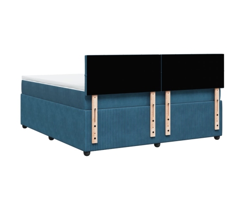 Cama box spring con colchón terciopelo azul 180x200 cm