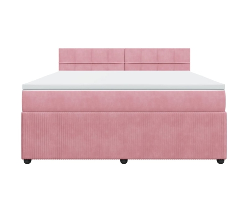 Cama box spring con colchón terciopelo rosa 180x200 cm