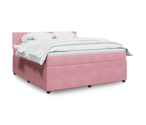 Cama box spring con colchón terciopelo rosa 180x200 cm