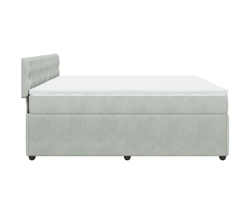 Cama box spring con colchón terciopelo gris claro 180x200 cm