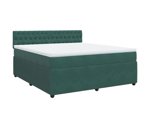 Cama box spring con colchón terciopelo verde oscuro 180x200 cm