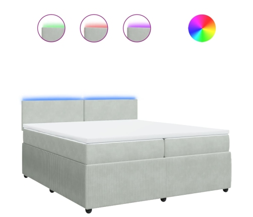 Cama box spring con colchón terciopelo gris claro 200x200 cm