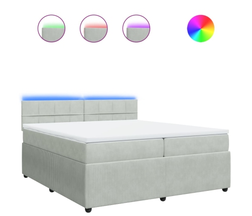 Cama box spring con colchón terciopelo gris claro 200x200 cm