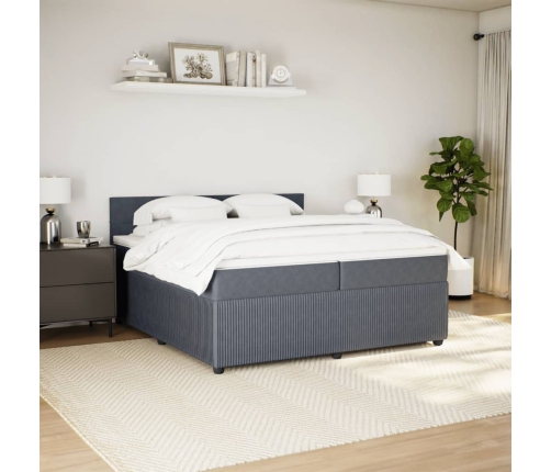 Cama box spring con colchón terciopelo gris oscuro 200x200 cm