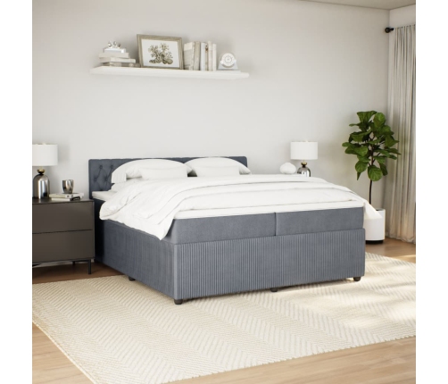 Cama box spring con colchón terciopelo gris oscuro 200x200 cm