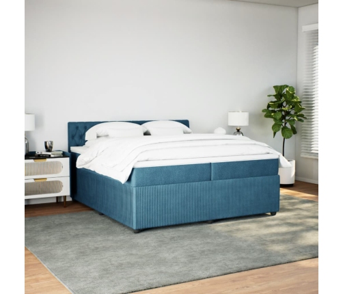 Cama box spring con colchón terciopelo azul 200x200 cm