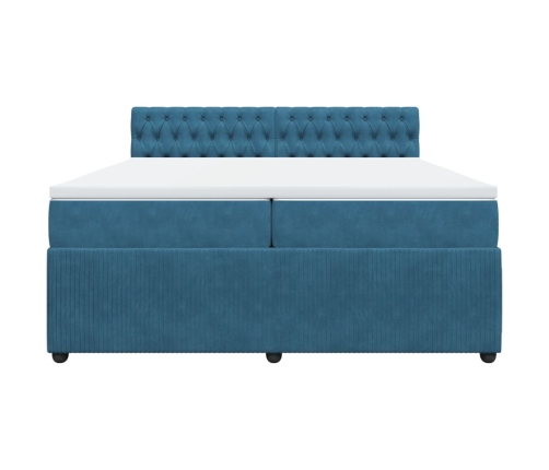 Cama box spring con colchón terciopelo azul 200x200 cm