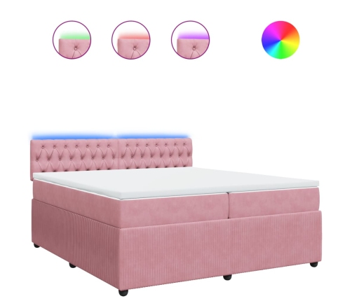 Cama box spring con colchón terciopelo rosa 200x200 cm