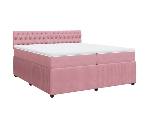 Cama box spring con colchón terciopelo rosa 200x200 cm