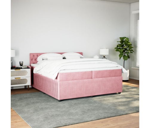 Cama box spring con colchón terciopelo rosa 200x200 cm