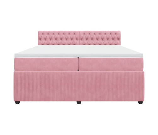 Cama box spring con colchón terciopelo rosa 200x200 cm