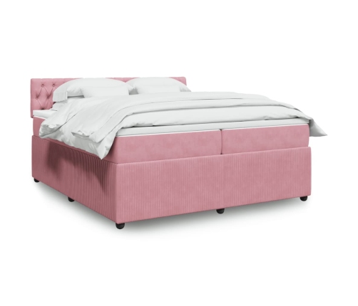 Cama box spring con colchón terciopelo rosa 200x200 cm