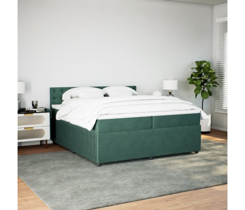 Cama box spring con colchón terciopelo verde oscuro 200x200 cm