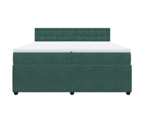 Cama box spring con colchón terciopelo verde oscuro 200x200 cm