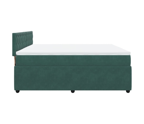 Cama box spring con colchón terciopelo verde oscuro 200x200 cm