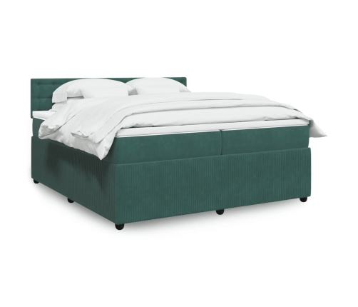 Cama box spring con colchón terciopelo verde oscuro 200x200 cm