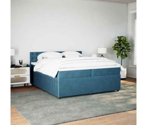 Cama box spring con colchón terciopelo azul 200x200 cm