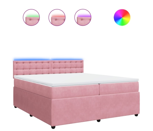 Cama box spring con colchón terciopelo rosa 200x200 cm