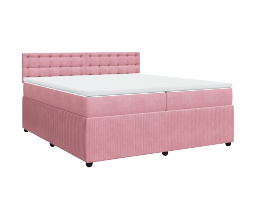 Cama box spring con colchón terciopelo rosa 200x200 cm