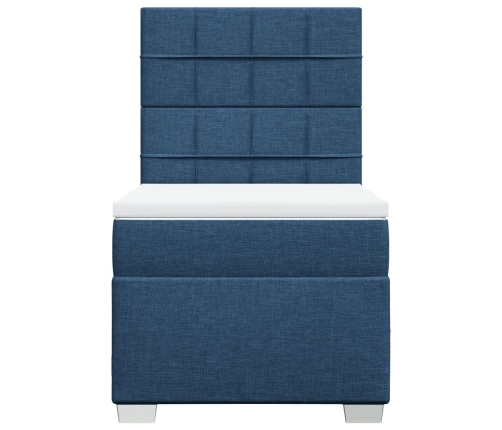 Cama box spring con colchón tela azul 80x200 cm