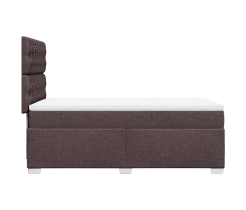 Cama box spring con colchón tela marrón oscuro 80x200 cm