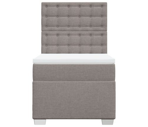 Cama box spring con colchón tela gris taupe 80x200 cm