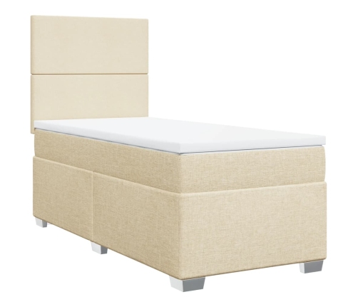 Cama box spring con colchón tela color crema 90x190 cm