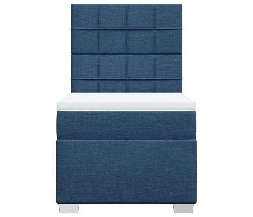 Cama box spring con colchón tela azul 90x190 cm