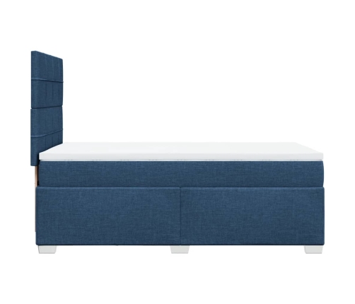 Cama box spring con colchón tela azul 90x190 cm