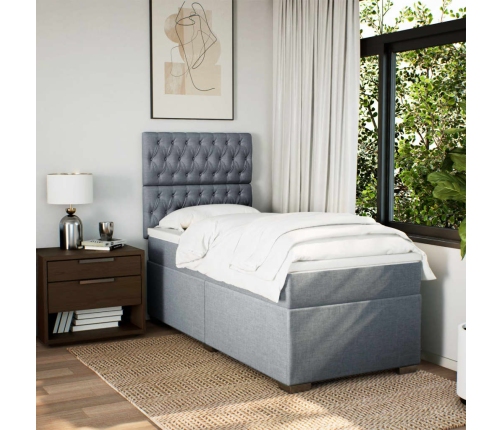 Cama box spring con colchón tela gris claro 90x190 cm