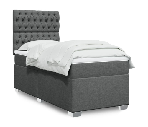 Cama box spring con colchón tela gris oscuro 90x190 cm