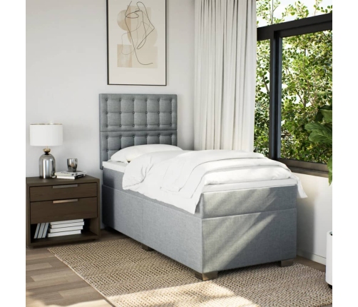 Cama box spring con colchón tela gris claro 90x190 cm