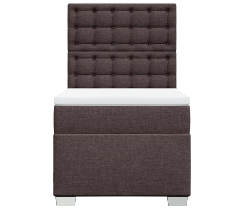 Cama box spring con colchón tela marrón oscuro 90x190 cm