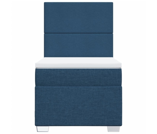 Cama box spring con colchón tela azul 90x200 cm