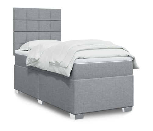 Cama box spring con colchón tela gris claro 90x200 cm