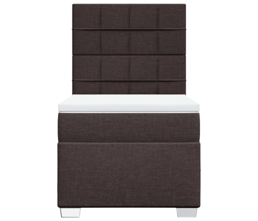 Cama box spring con colchón tela marrón oscuro 90x200 cm