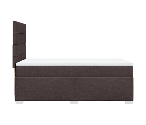 Cama box spring con colchón tela marrón oscuro 90x200 cm