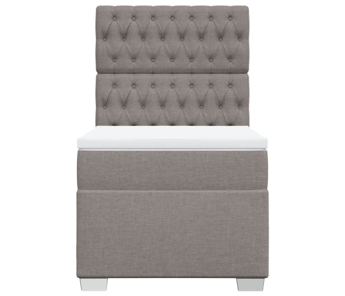 Cama box spring con colchón tela gris taupe 90x200 cm