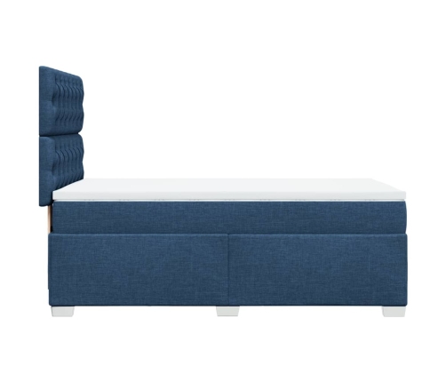 Cama box spring con colchón tela azul 90x200 cm