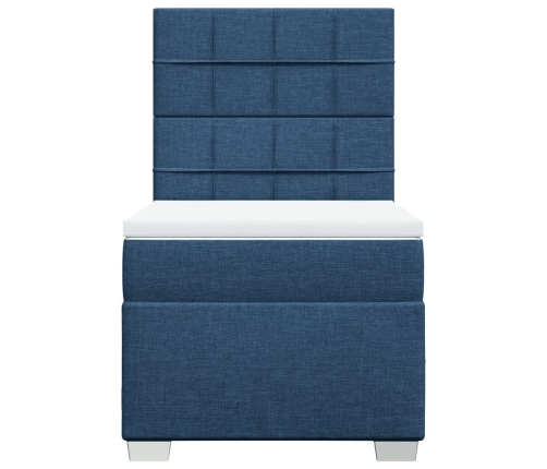 Cama box spring con colchón tela azul 100x200 cm