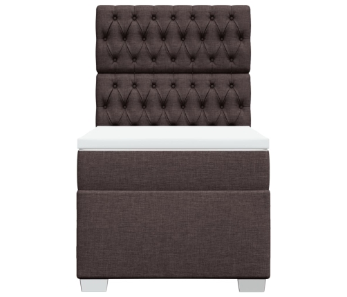 Cama box spring con colchón tela marrón oscuro 100x200 cm