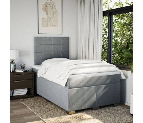 Cama box spring con colchón tela gris claro 120x190 cm